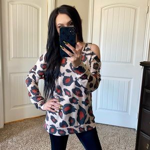 Fantastic Fawn beige leopard print off shoulder top S